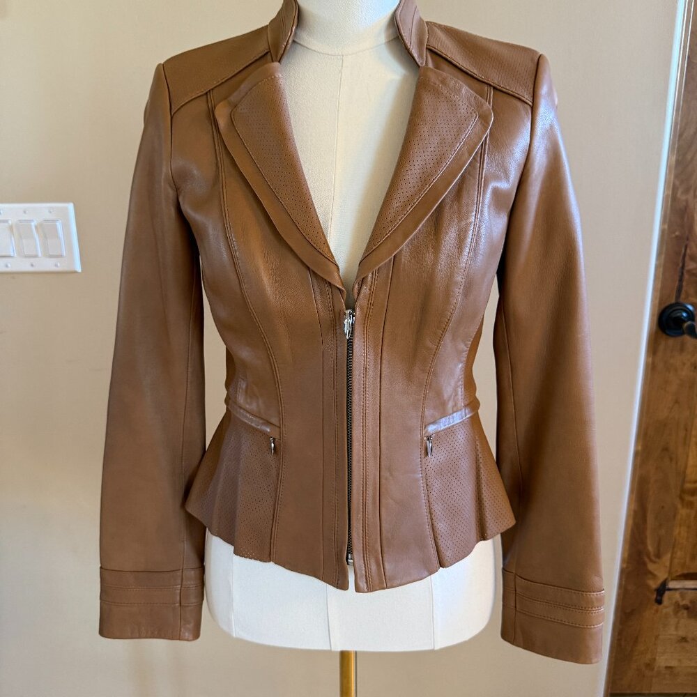 Tan Leather WHBM leather jacket, size XS